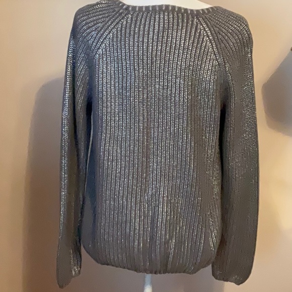 CHICO’S-LIKE NEW-BEAUTIFUL PEWTER LONG-SLEEVE COTTON SWEATER. Washable-Sz1=Sz 10 - Picture 3 of 7